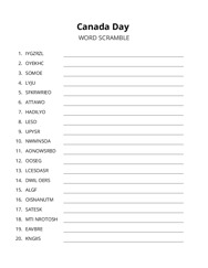 Canada Day word scramble puzzle