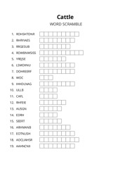Cattle word scramble puzzle