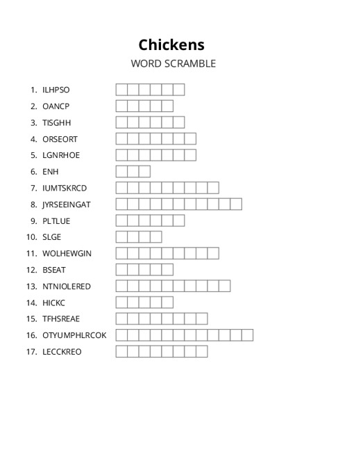 Chickens Word Scramble Puzzle