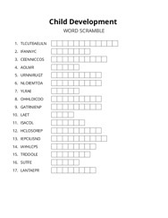 Child Development word scramble puzzle