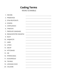 Coding Terms word scramble puzzle