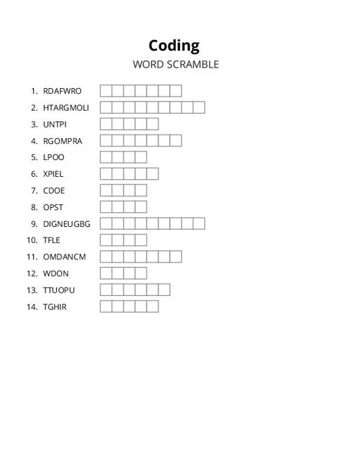 Coding Word Scramble Puzzle