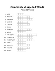 Commonly Misspelled Words word scramble puzzle