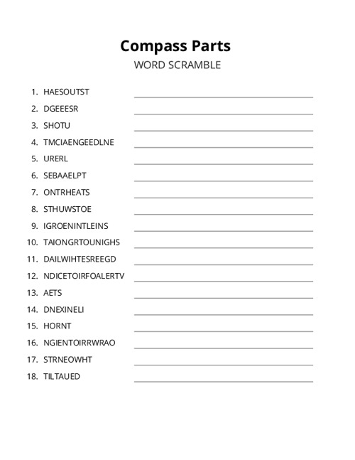 Compass Parts Word Scramble Puzzle
