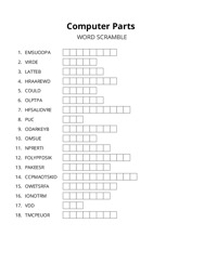 Computer Parts word scramble puzzle
