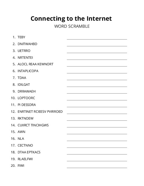 Connecting to the Internet Word Scramble Puzzle