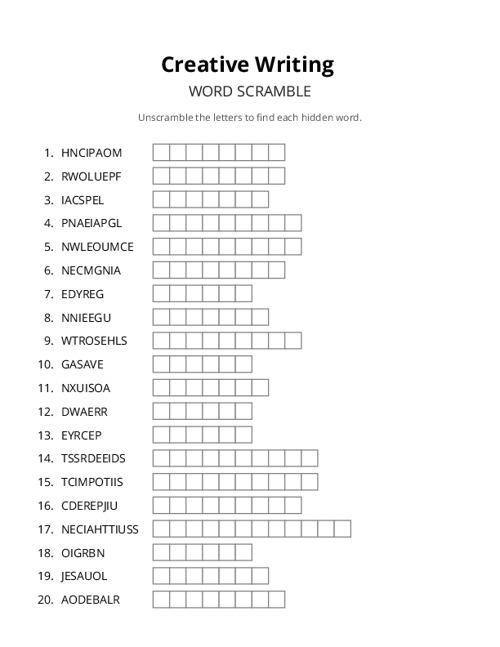 Creative Writing Word Scramble Puzzle