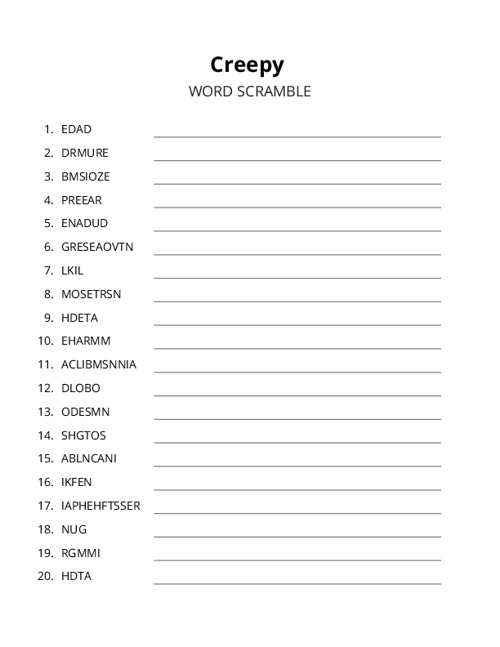 Creepy Word Scramble Puzzle