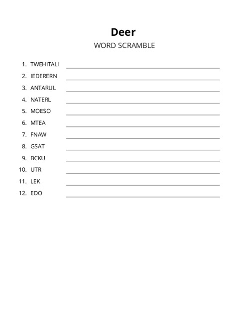 Deer Word Scramble Puzzle