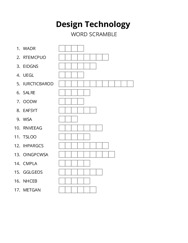 Design Technology word scramble puzzle