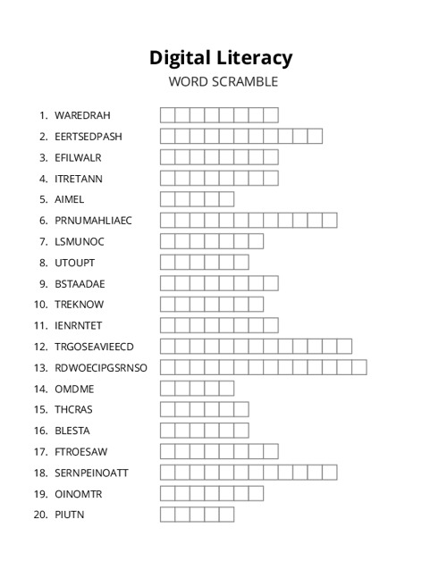 Digital Literacy Word Scramble Puzzle