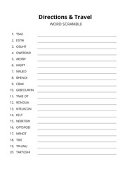 Directions & Travel word scramble puzzle