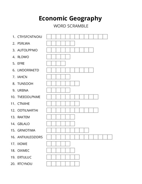 Economic Geography Word Scramble Puzzle