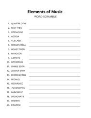 Elements of Music word scramble puzzle