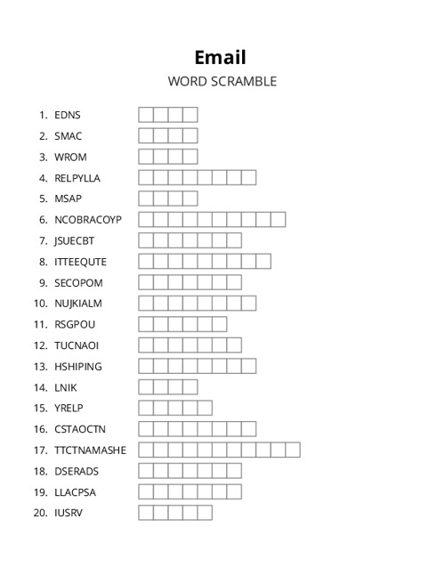 Email Word Scramble Puzzle