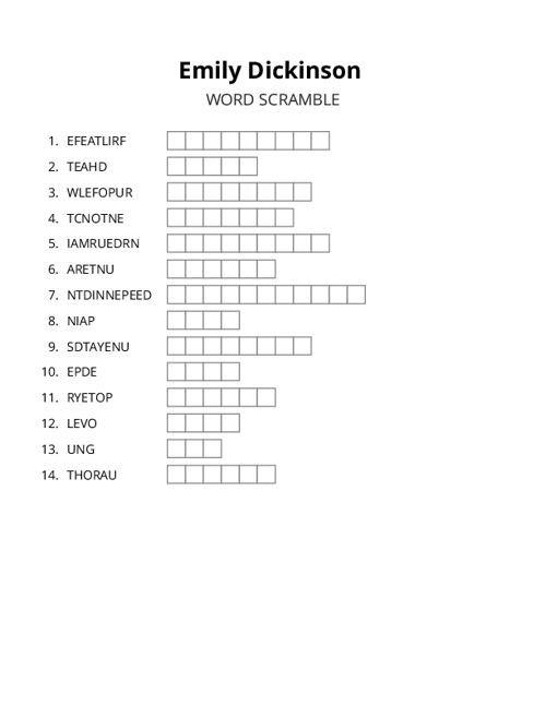 Emily Dickinson Word Scramble Puzzle