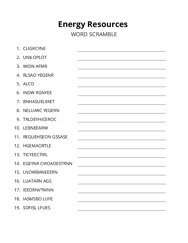 Energy Resources word scramble puzzle