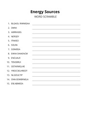 Energy Sources word scramble puzzle