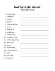 Environmental Science word scramble puzzle