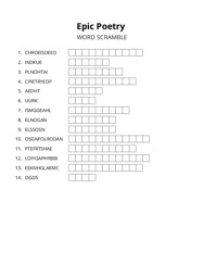 Epic Poetry word scramble puzzle
