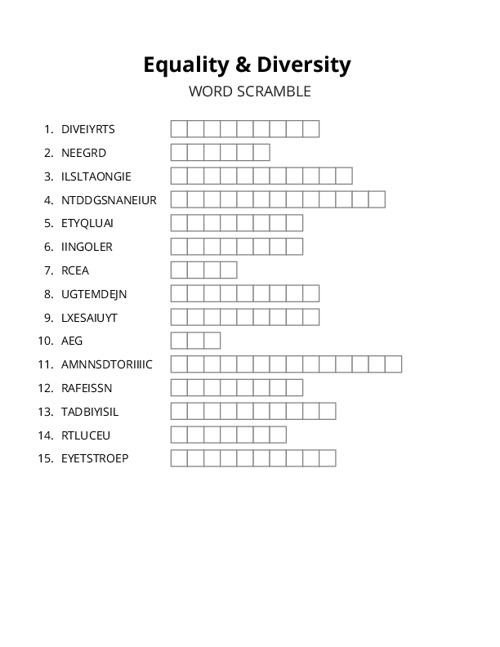 Equality & Diversity Word Scramble Puzzle