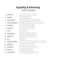 Equality & Diversity word scramble puzzle