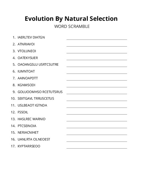 Evolution By Natural Selection Word Scramble Puzzle