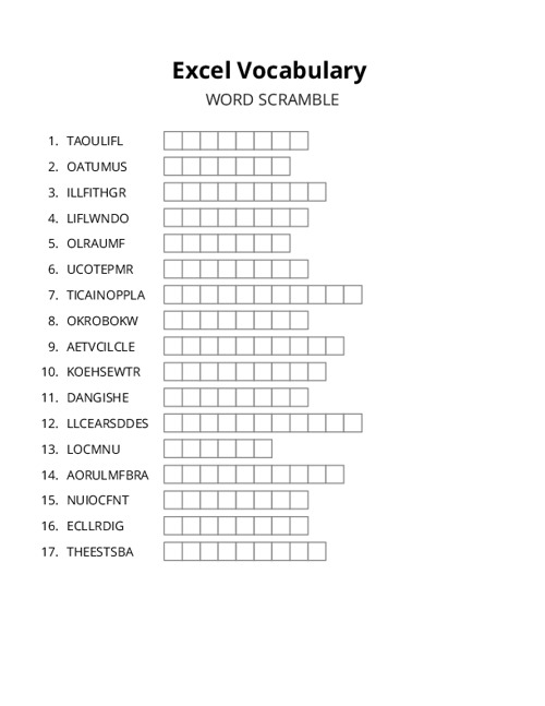 Excel Vocabulary Word Scramble Puzzle