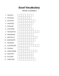 Excel Vocabulary word scramble puzzle