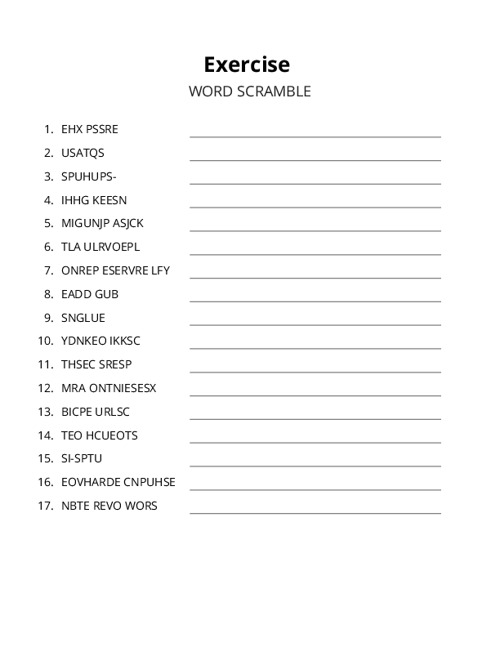 Exercise Word Scramble Puzzle