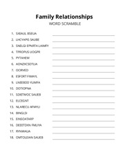 Family Relationships word scramble puzzle