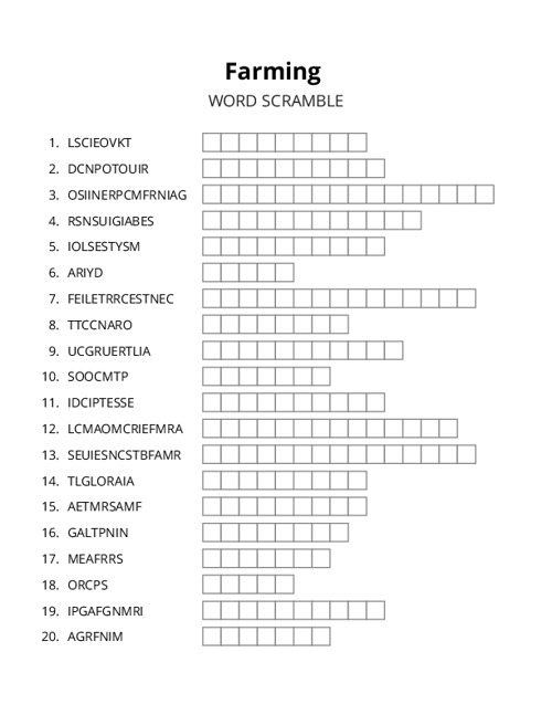 Farming Word Scramble Puzzle