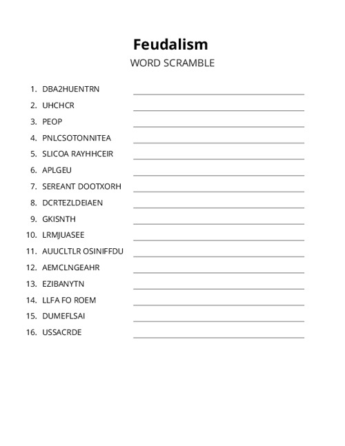 Feudalism Word Scramble Puzzle
