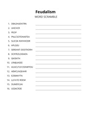 Feudalism word scramble puzzle