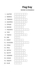 Flag Day word scramble puzzle