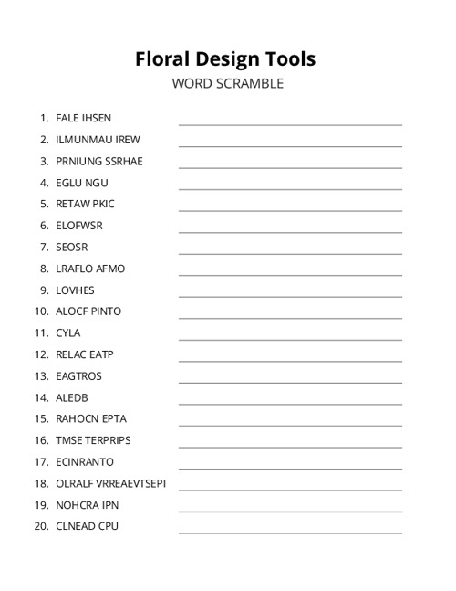 Floral Design Tools Word Scramble Puzzle