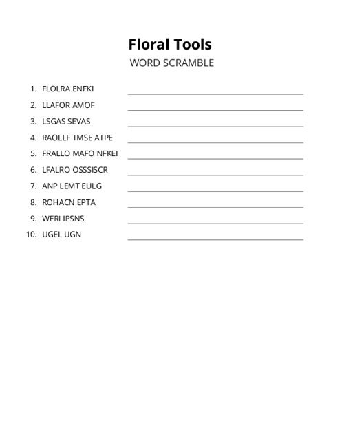 Floral Tools Word Scramble Puzzle