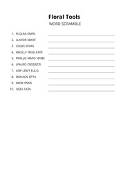 Floral Tools word scramble puzzle