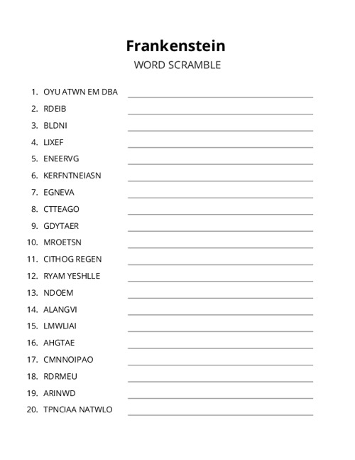Frankenstein Word Scramble Puzzle