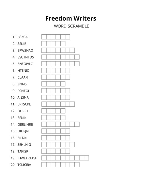 Freedom Writers Word Scramble Puzzle