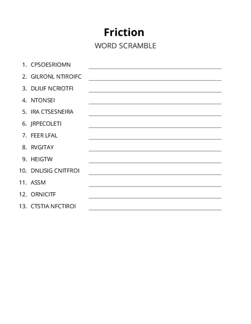 Friction Word Scramble Puzzle