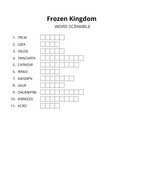 Frozen Kingdom Word Scramble Puzzle