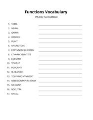 Functions Vocabulary word scramble puzzle