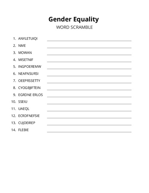 Gender Equality Word Scramble Puzzle