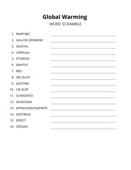 Global Warming word scramble puzzle