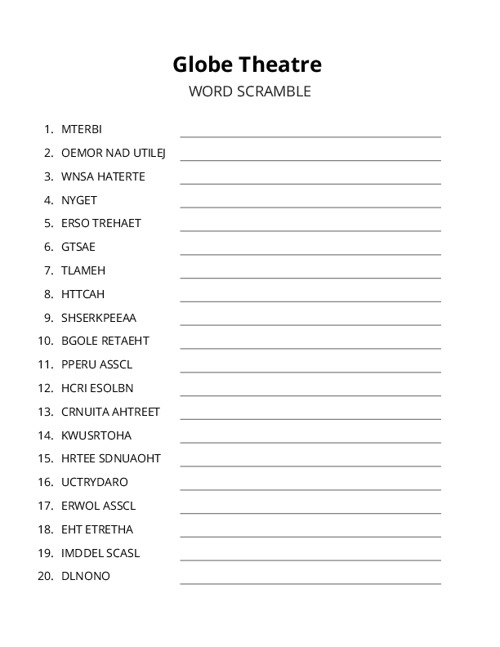 Globe Theatre Word Scramble Puzzle