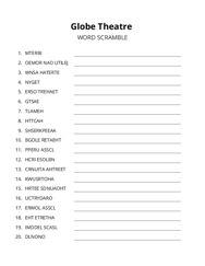 Globe Theatre word scramble puzzle
