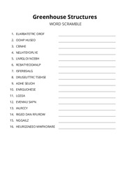 Greenhouse Structures word scramble puzzle