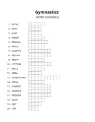 Gymnastics word scramble puzzle