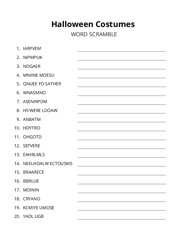 Halloween Costumes word scramble puzzle